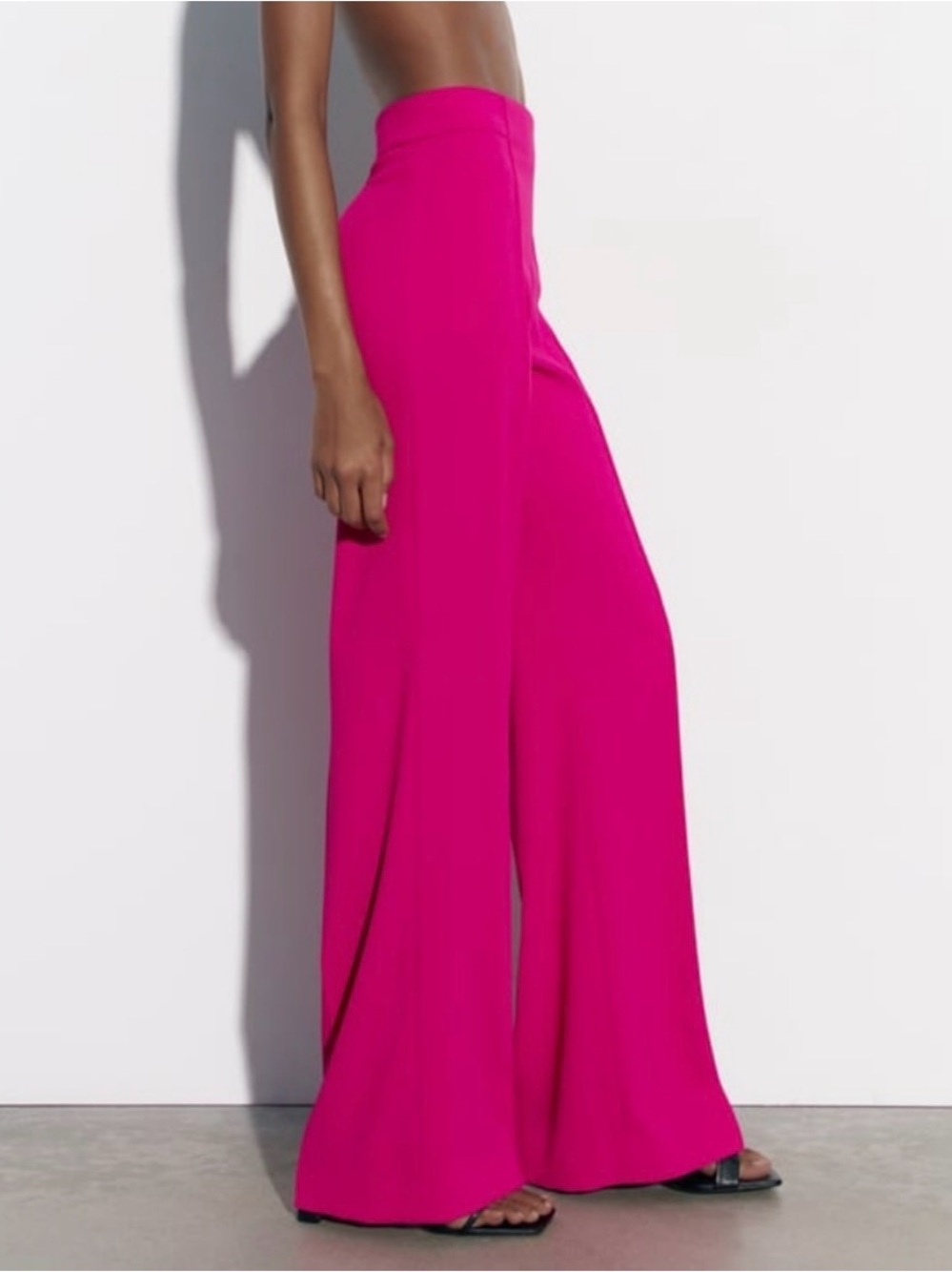 Zara High-Waist Wide-Leg Pants in Hot Pink Fuchsia Size Large